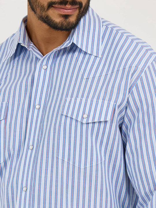 Men's Wrangler Wrinkle Resist Long Sleeve Western Snap Stripe Shirt - 112365848
