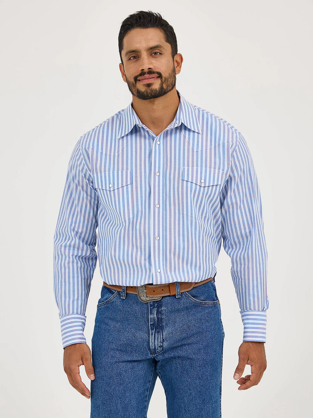 Men's Wrangler Wrinkle Resist Long Sleeve Western Snap Stripe Shirt - 112365848