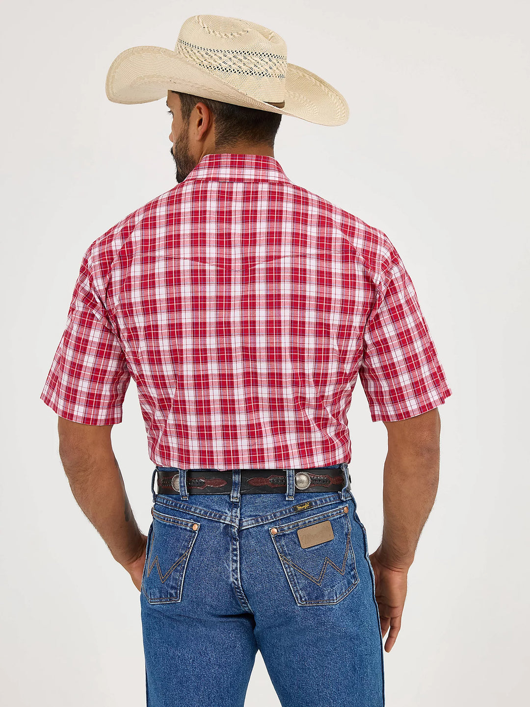 Men's Wrangler Wrinkle Resist Short Sleeve Western Snap Plaid Shirt - 112365854