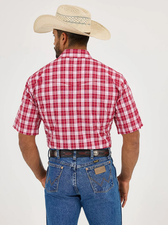 Men's Wrangler Wrinkle Resist Short Sleeve Western Snap Plaid Shirt - 112365854