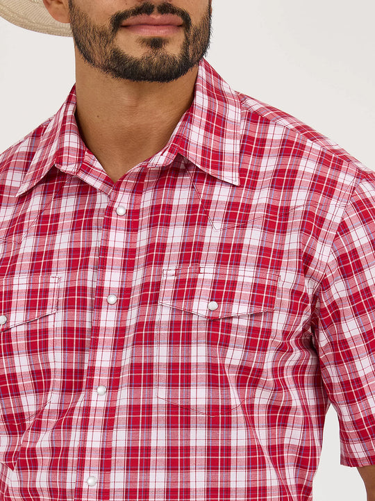 Men's Wrangler Wrinkle Resist Short Sleeve Western Snap Plaid Shirt - 112365854