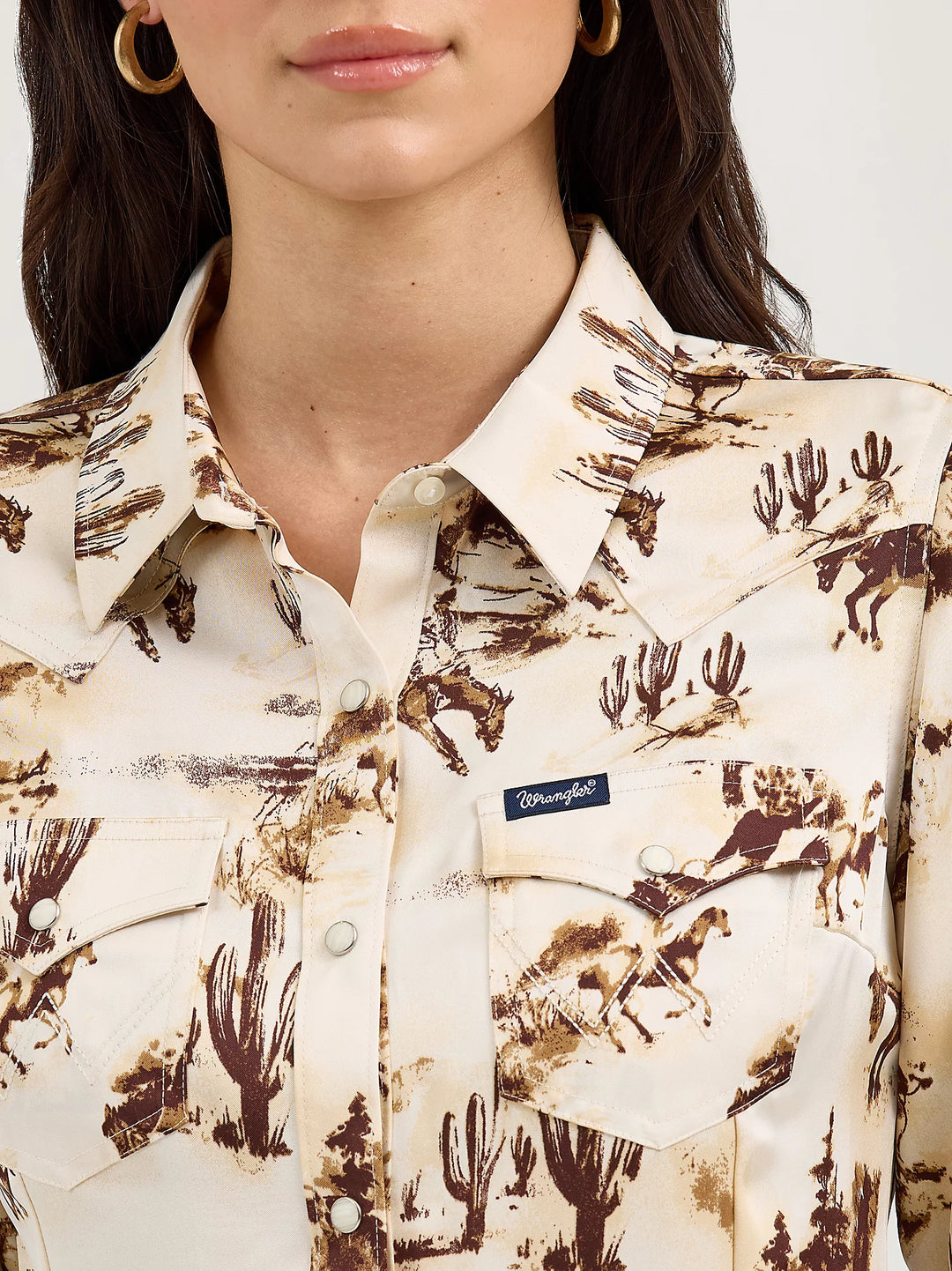 Ladies Wrangler Bold Bucking Cowboy Western Snap Shirt - 112367229