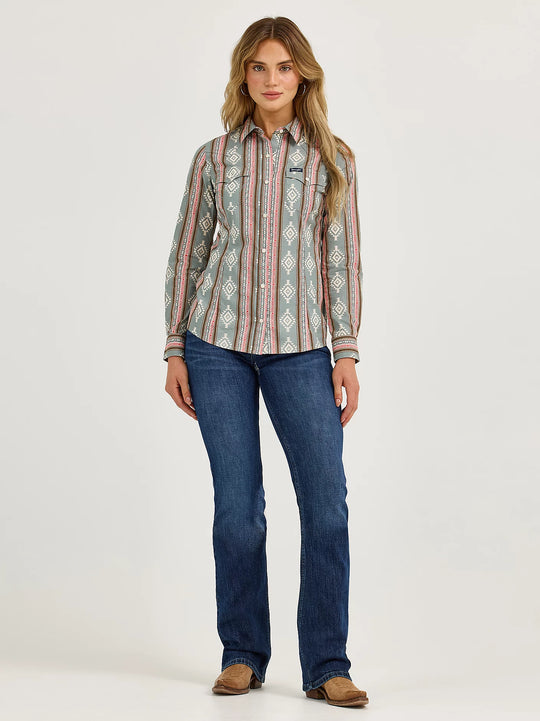 Ladies Wrangler Retro® Southwestern Stripe Western Snap Shirt - 112367279