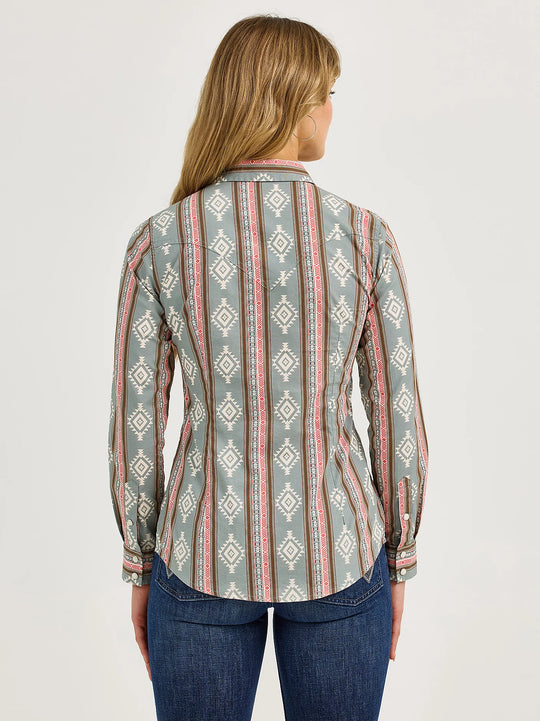 Ladies Wrangler Retro® Southwestern Stripe Western Snap Shirt - 112367279