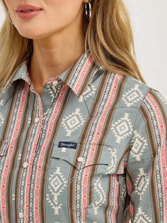 Ladies Wrangler Retro® Southwestern Stripe Western Snap Shirt - 112367279