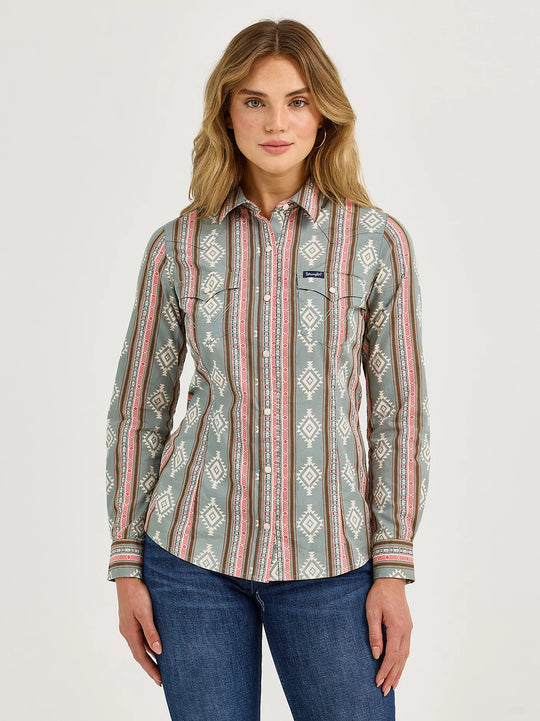 Ladies Wrangler Retro® Southwestern Stripe Western Snap Shirt - 112367279