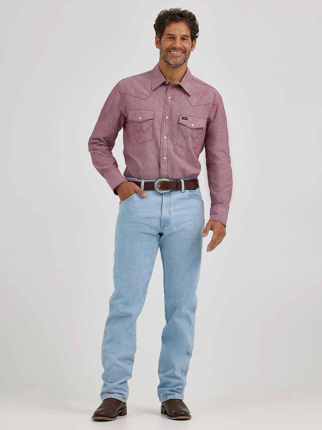 Men's Wrangler Cowboy Cut® Long Sleeve Western Snap Chambray Work Shirt - 112367725