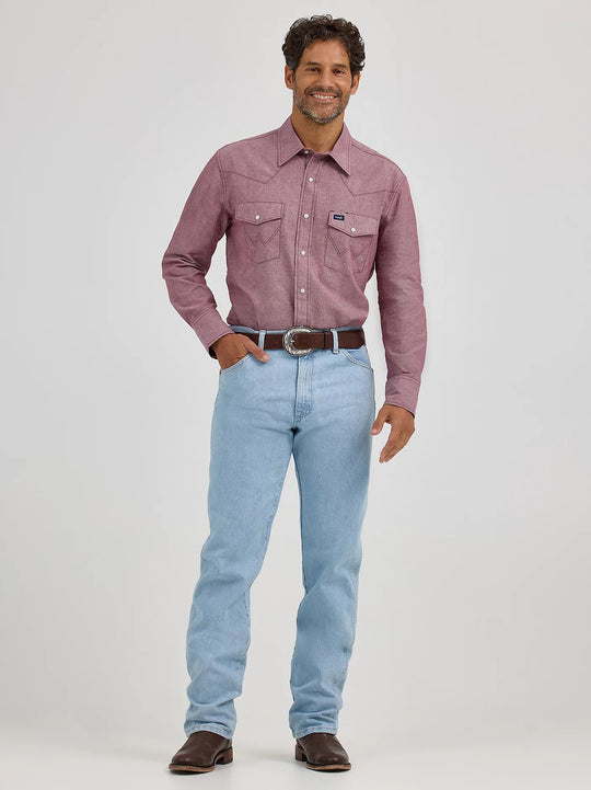 Men's Wrangler Cowboy Cut® Long Sleeve Western Snap Chambray Work Shirt - 112367725