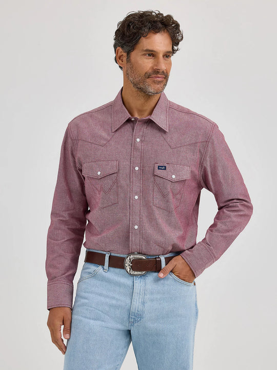 Men's Wrangler Cowboy Cut® Long Sleeve Western Snap Chambray Work Shirt - 112367725