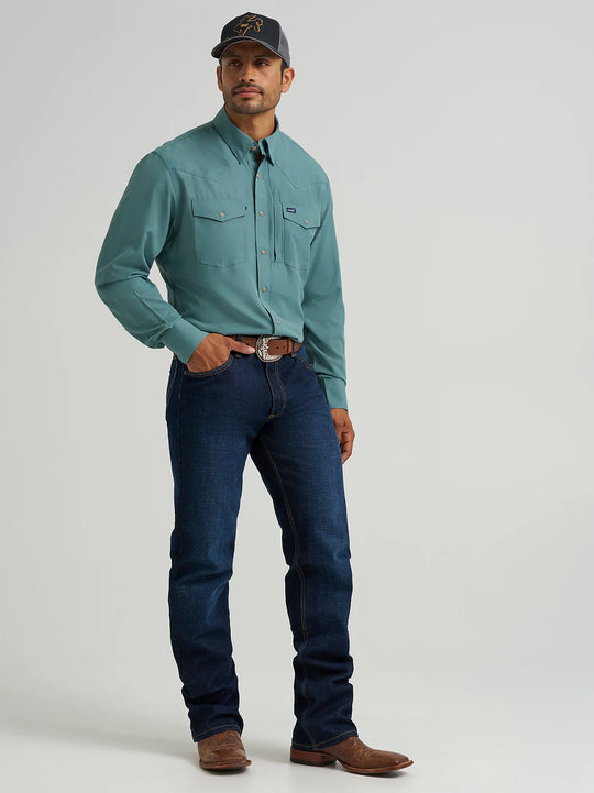 Men's Wrangler Performance Pine Snap Long Sleeve Solid Shirt - 112368052