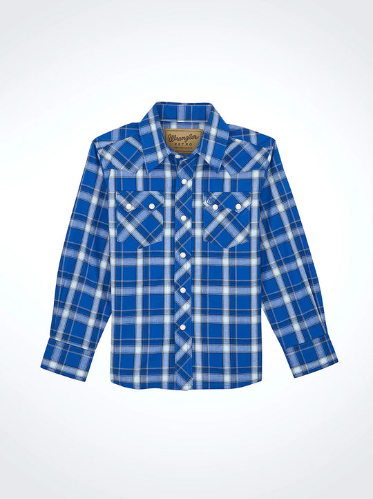 Boy's Wrangler Retro® Western Snap Plaid Shirt with Front Sawtooth Pockets - 112368080