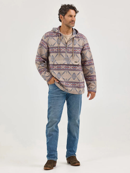 Men's Wrangler Jacquard Quarter Zip Hooded Popover Jacket - 112368214