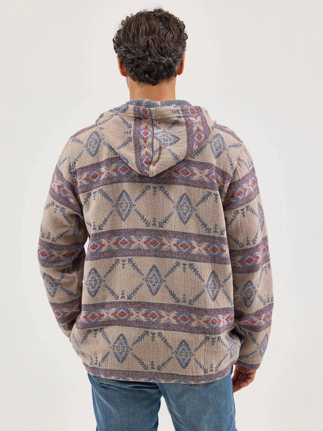 Men's Wrangler Jacquard Quarter Zip Hooded Popover Jacket - 112368214