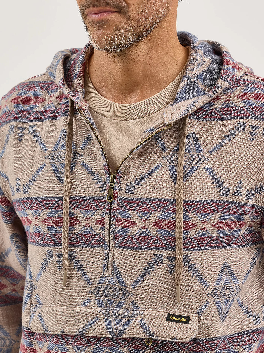 Men's Wrangler Jacquard Quarter Zip Hooded Popover Jacket - 112368214