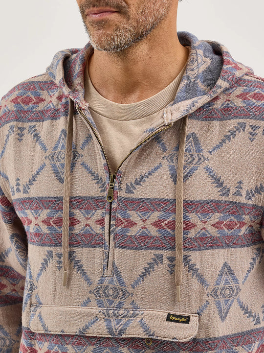 Men's Wrangler Jacquard Quarter Zip Hooded Popover Jacket - 112368214