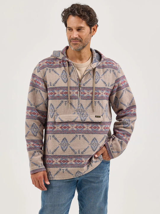 Men's Wrangler Jacquard Quarter Zip Hooded Popover Jacket - 112368214