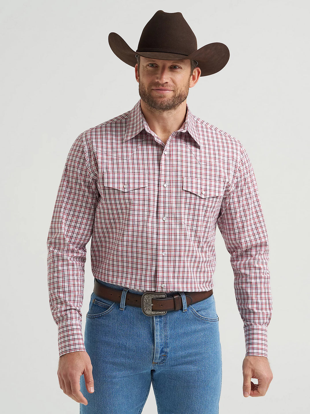 Men's Wrangler Wrinkle Resist Long Sleeve Western Snap Plaid Shirt - 112369465