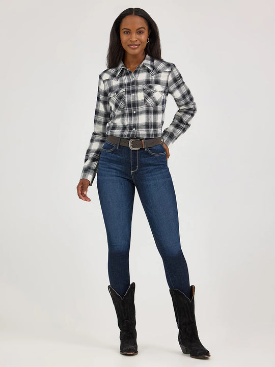 Ladies Essential Flannel Plaid Western Snap Shirt - 112371682