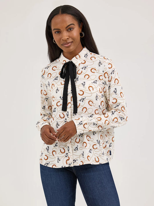 Ladies Wrangler Tie Neck Blouse - 112371697