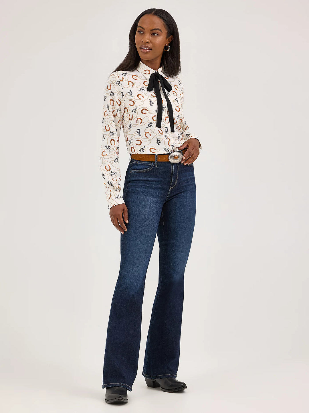 Ladies Wrangler Tie Neck Blouse - 112371697