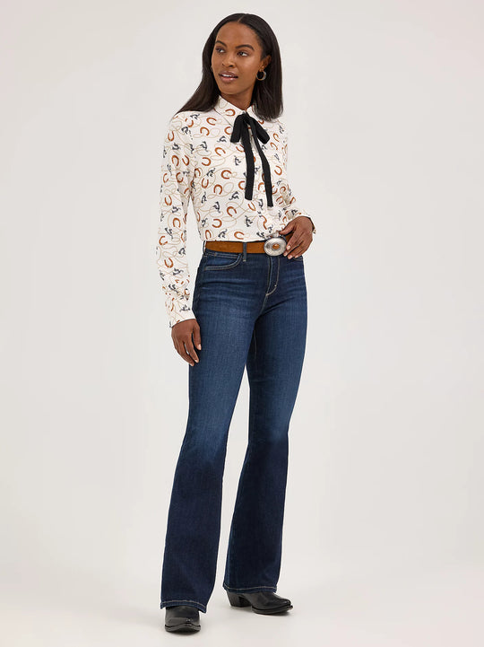 Ladies Wrangler Tie Neck Blouse - 112371697