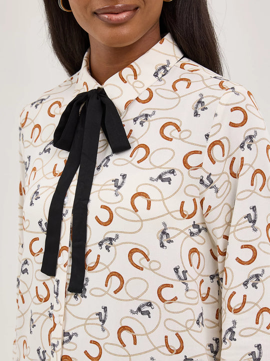 Ladies Wrangler Tie Neck Blouse - 112371697