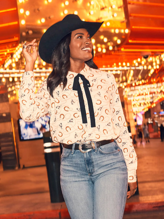 Ladies Wrangler Tie Neck Blouse - 112371697