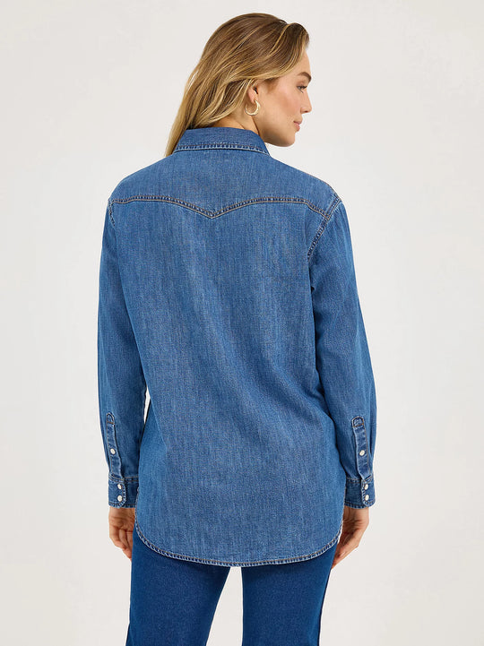 Ladies Wrangler Embroidered Horses Boyfriend Western Snap Shirt - 112371715