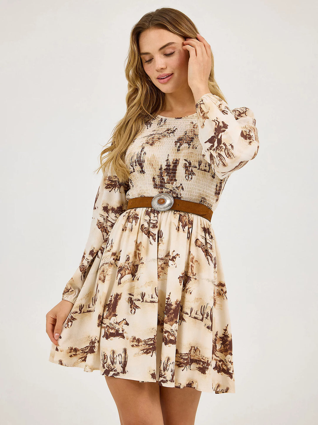 Ladies Wrangler Smocked Bodice A-Line Dress - 112371768