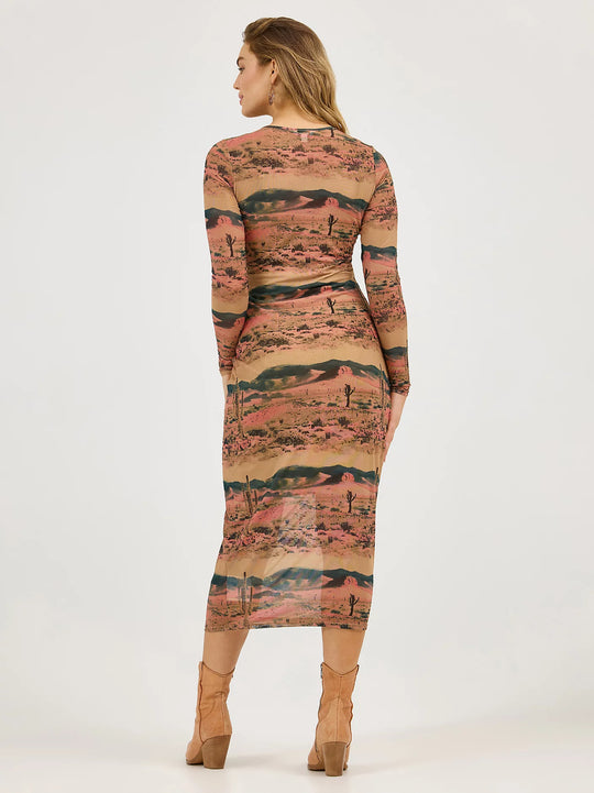 Ladies Wrangler Desert Print Mesh Maxi Dress - 112371959