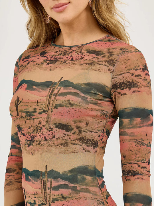 Ladies Wrangler Desert Print Mesh Maxi Dress - 112371959