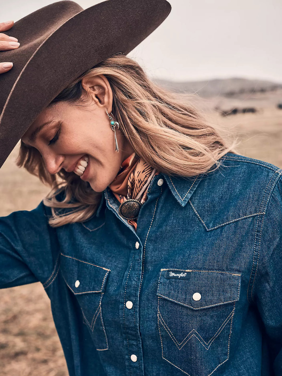 Ladies Wrangler Iconic Western Snap Denim Dress - 112373761