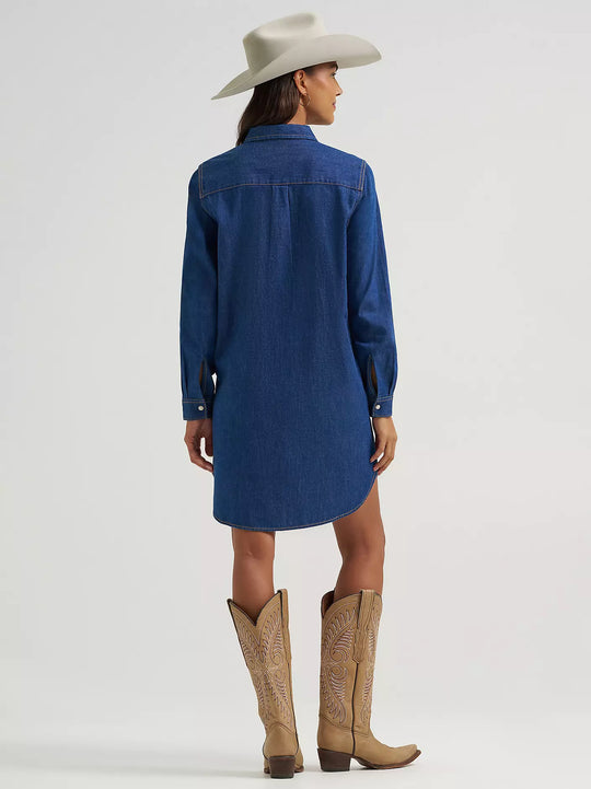 Ladies Wrangler Iconic Western Snap Denim Dress - 112373761