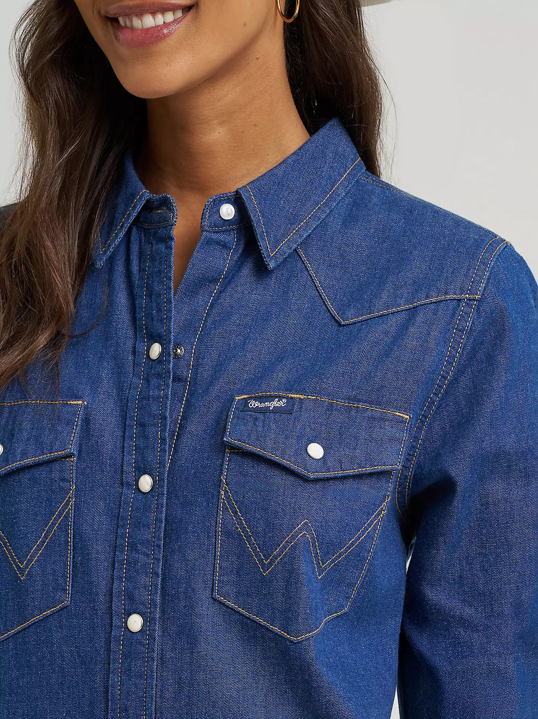 Ladies Wrangler Iconic Western Snap Denim Dress - 112373761