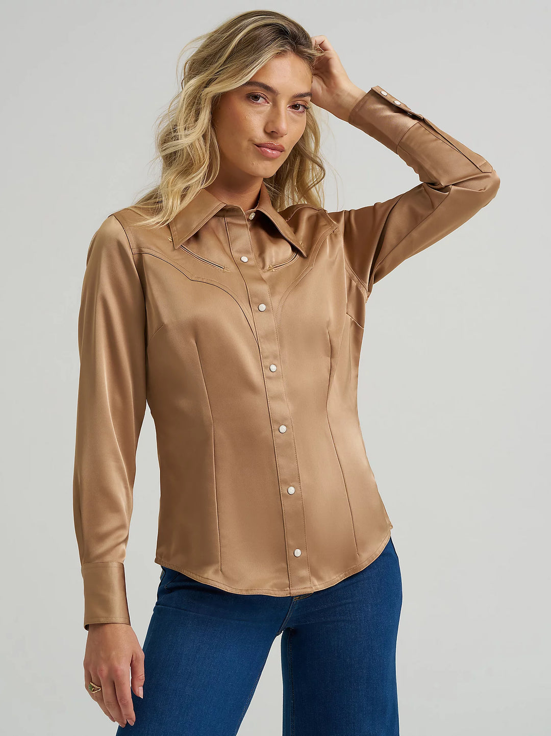 Ladies Wrangler x Lainey Wilson Glam Satin Western Snap Shirt - 112374462