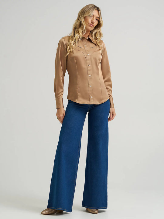 Ladies Wrangler x Lainey Wilson Glam Satin Western Snap Shirt - 112374462