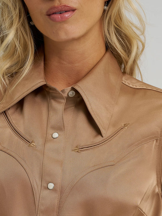 Ladies Wrangler x Lainey Wilson Glam Satin Western Snap Shirt - 112374462