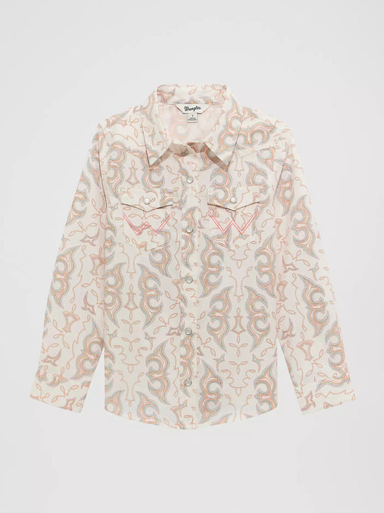 Girl's Wrangler Bold Print Western Snap Shirt - 112374705