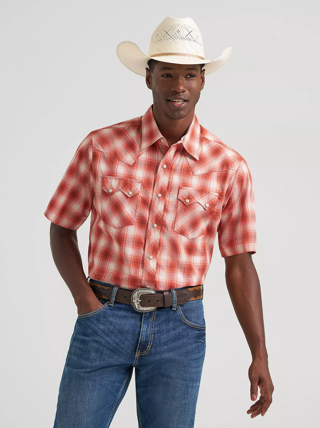 Men's Wrangler Retro Short Sleeve Sawtooth Pocket Western Snap Shirt - 112374755