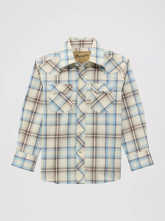 Boy's Wrangler Retro Western Snap Plaid Shirt with Front Sawtooth Pockets - 112374767
