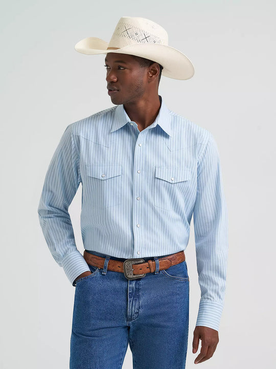 Men's Wrangler Wrinkle Resist Long Sleeve Western Snap Stripe Shirt - 112374876