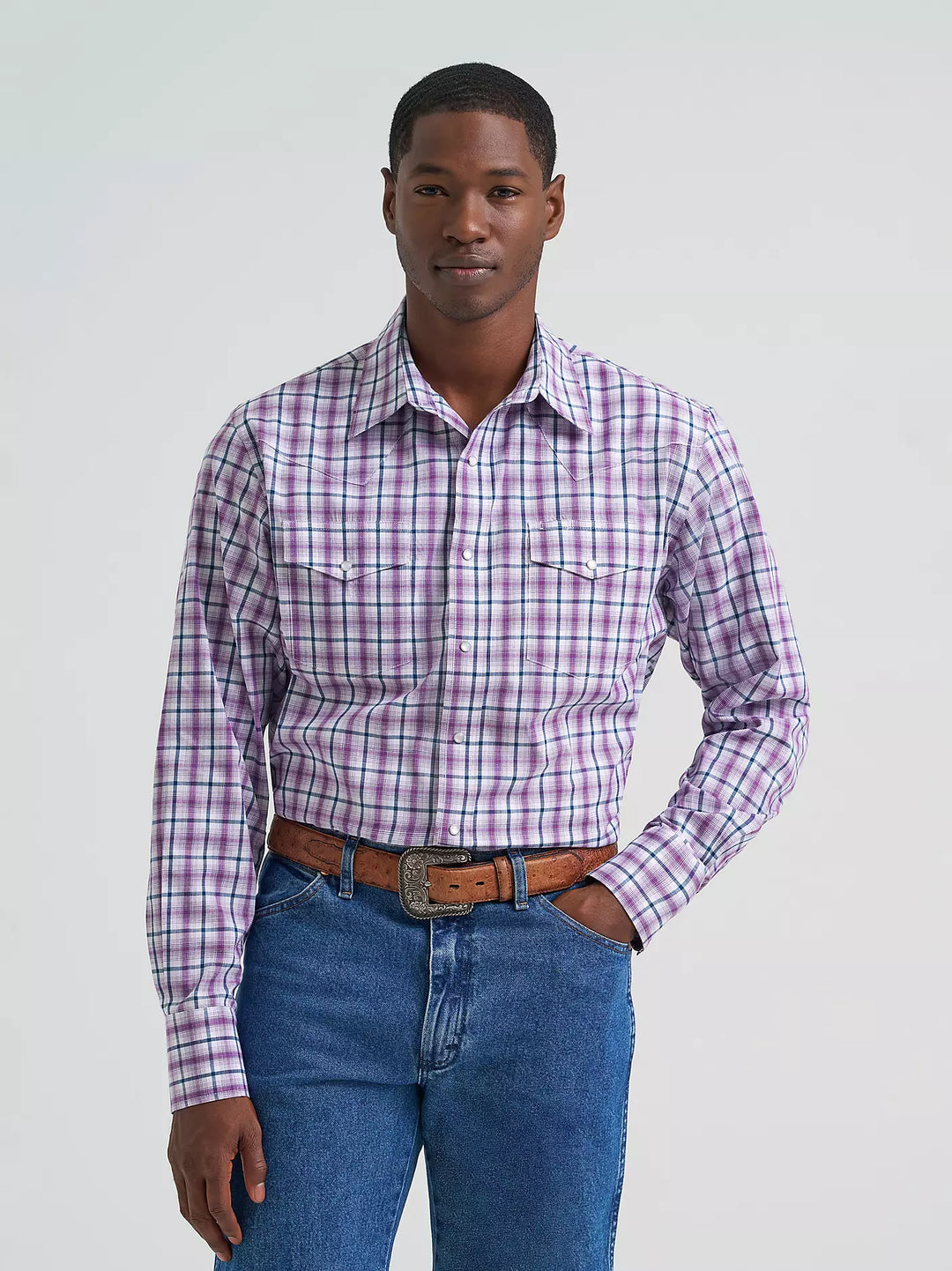 Men's Wrangler Wrinkle Resist Long Sleeve Western Snap Plaid Shirt - 112374877- FINAL SALE
