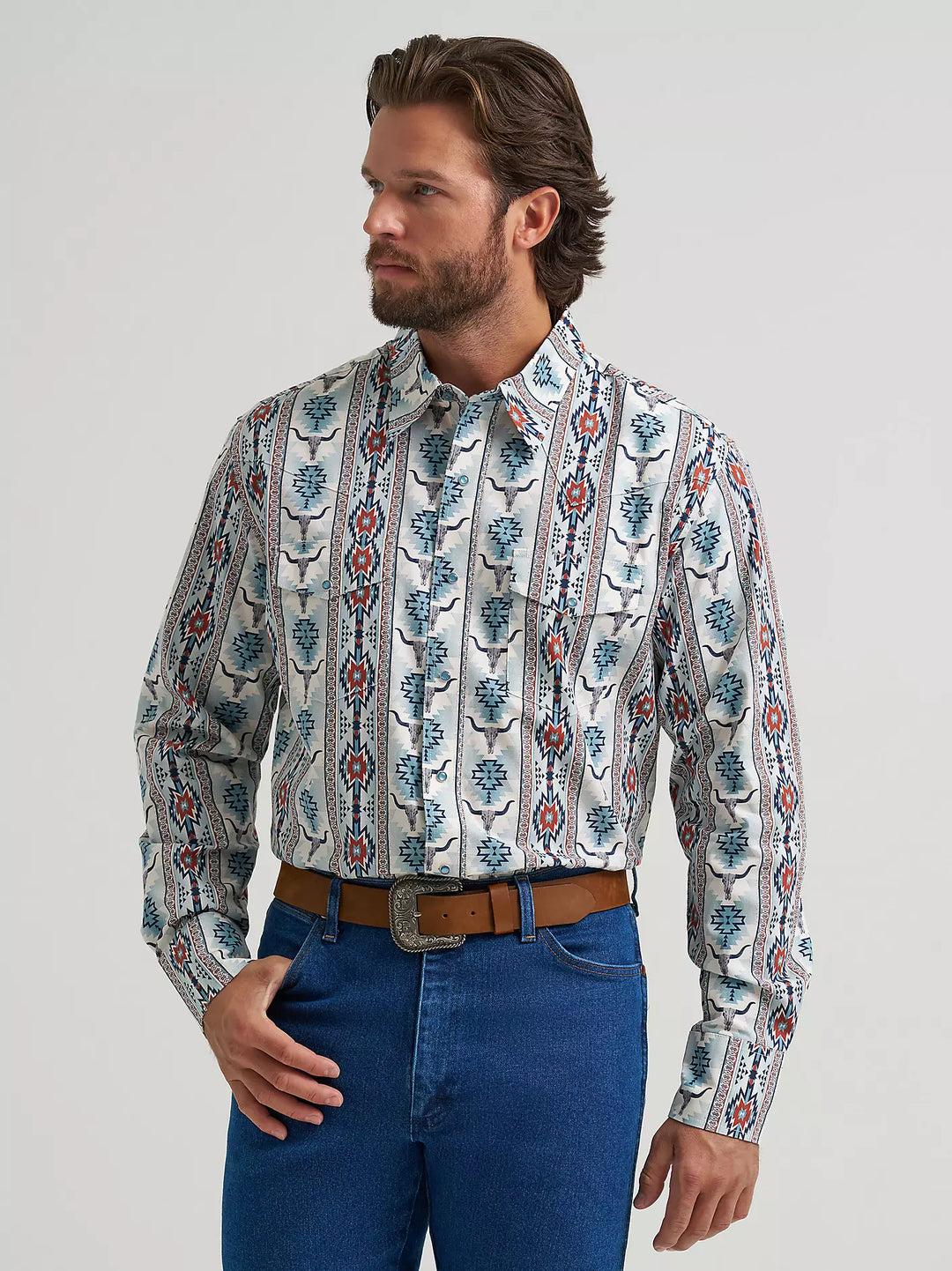 Men's Wrangler Checotah® Long Sleeve Western Snap Printed Shirt - 112374908