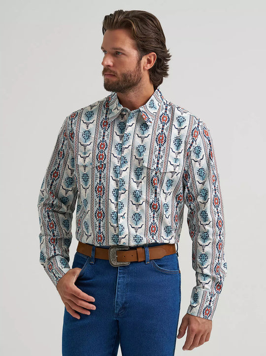 Men's Wrangler Checotah® Long Sleeve Western Snap Printed Shirt - 112374908