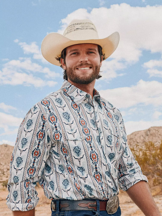 Men's Wrangler Checotah® Long Sleeve Western Snap Printed Shirt - 112374908