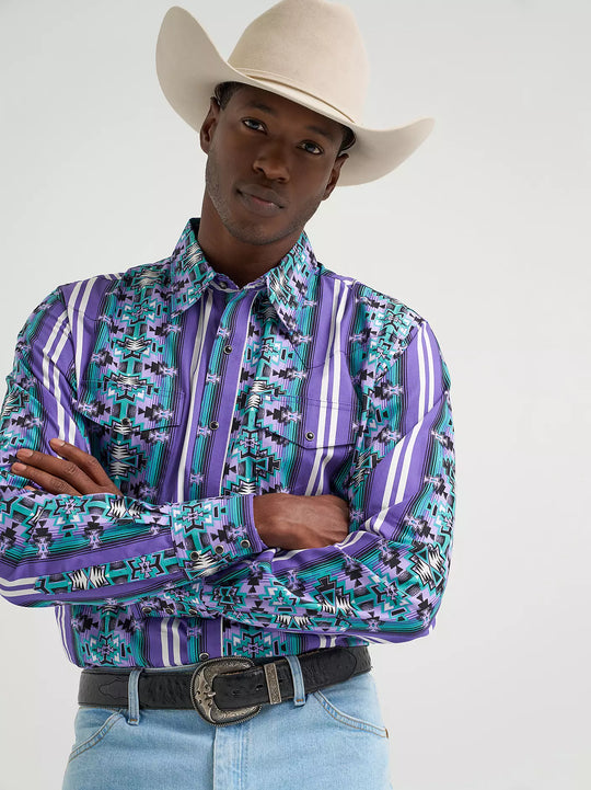Men's Wrangler Checotah® Long Sleeve Western Snap Printed Shirt - 112374916