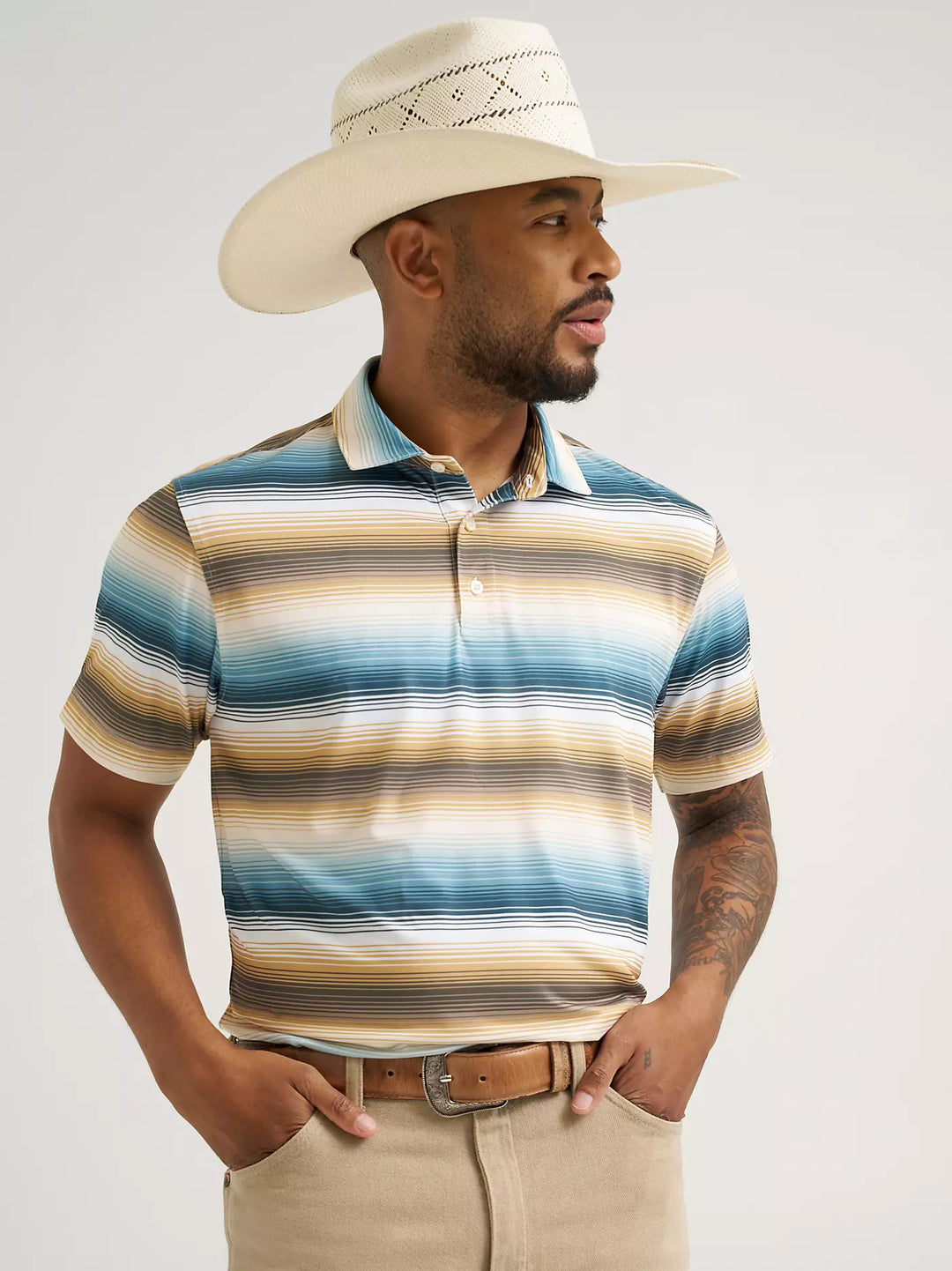 Men's Wrangler All Terrain Gear Performance Polo Medium Multi Stripe