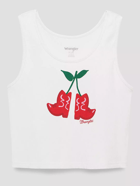 Ladies Wrangler Cherry Boots Graphic Ribbed Tank - 112375858