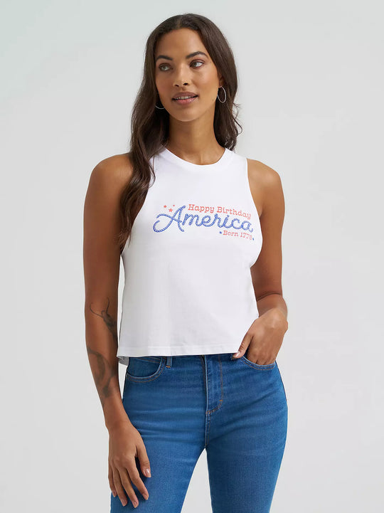 Ladies Wrangler Happy Birthday America Graphic Festival Tank - 112375868