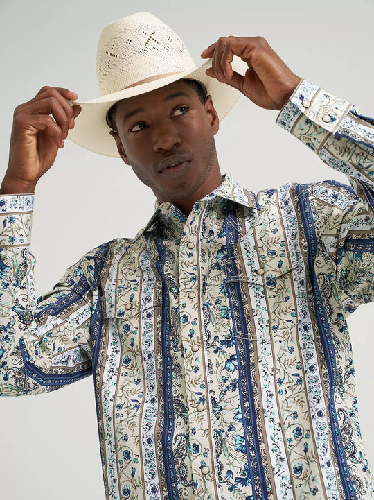 Men's Wrangler Retro® Premium Long Sleeve Western Snap Printed Shirt - 112378799